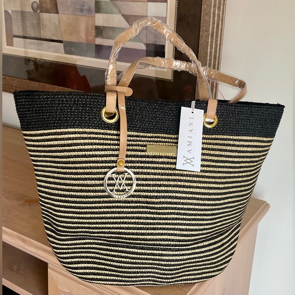 Amiani (AS IS) NWT large black/gold tote retail $200 purse - Picture 3 of 17